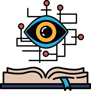 A close up of an eye with a computer chip in the middle of it Illustrazione stock