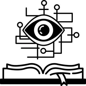 Close up of an eye with a computer chip in the middle of it Stock Illustration