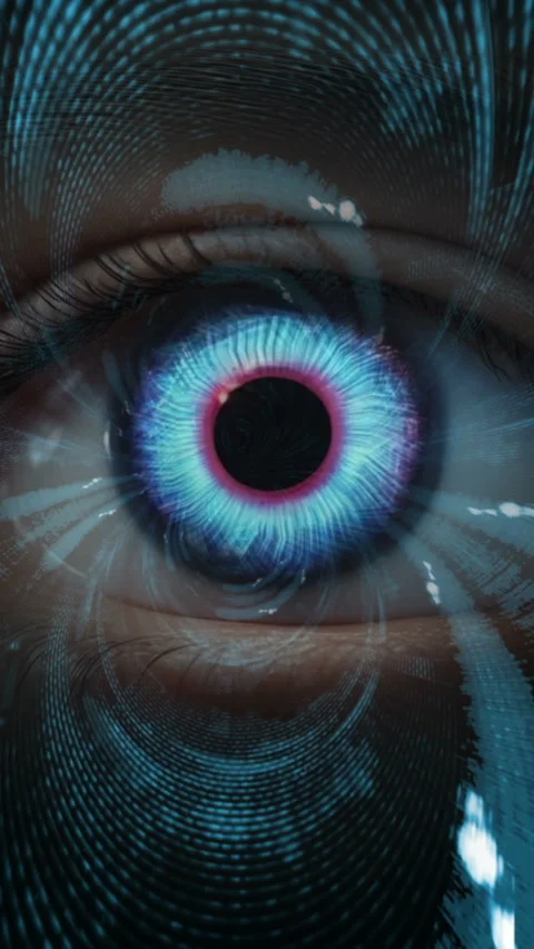 CLose up of eye with digital interface in the back concept of modern virtua.. Video stock 301737672