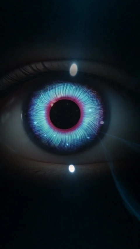 CLose up of eye with digital interface in the back concept of modern virtua.. Video stock 306549592