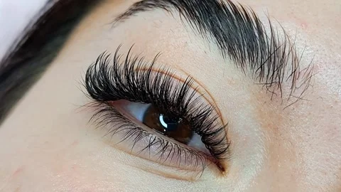 Close up of eye with eyelash extensions ,beauty salon treatment Stock Footage 254910839