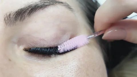 Close up of eye with eyelash extensions ,beauty salon treatment Stock Footage 283193753
