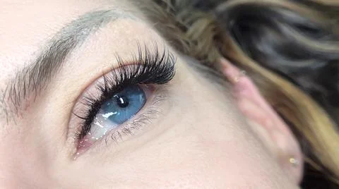 Close up of eye with eyelash extensions Stock Photos