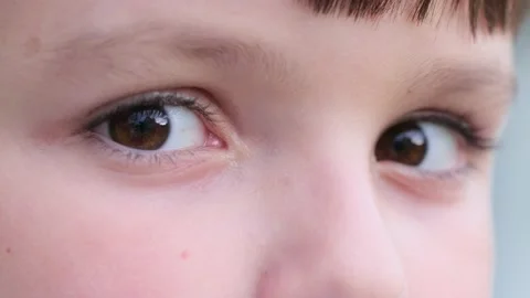 Close up of Eye of Kid Blinking. Macro Video stock 136613125