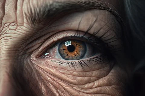 A close up of an eye with a small patch of white in the iris of the eye hig.. Stock Illustration