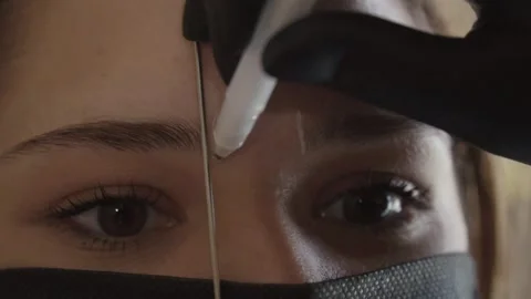 Close Up of Eyebrow Tool Application Stockbeeldmateriaal 346543214
