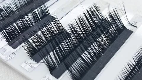 Close up of eyelash extensions and professional tools for application. Stock Photos