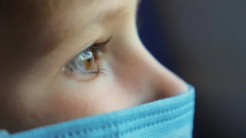 Close Up Eyes Boy Watching the Changing View Outside the Window. Light from the Stock Footage 141395446