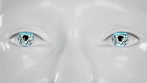 Close up eyes of humanoid robot. technologies in the futuristic. 3d animation Stock Footage 258935368