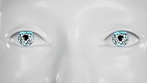 Close up eyes of humanoid robot. technologies in the futuristic. 3d animation Stock Footage 259339816