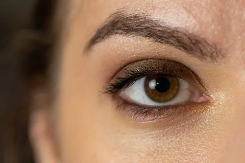 Close up eyeshadow with golden colored make up Stock Photos