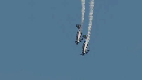 Close up of F1 Rocket and Harmon Rocket II airplanes diving and pulling 스톡 동영상 112115054