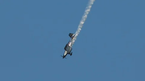 Close up of F1 Rocket or Harmon Rocket II airplane pulling out of a dive 스톡 동영상 112115477