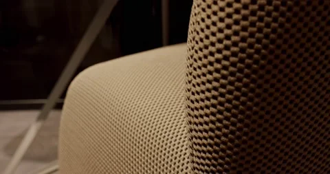 Close up Fabric modern brown gray chair and Modern textile armchair. Stock Footage 221508394