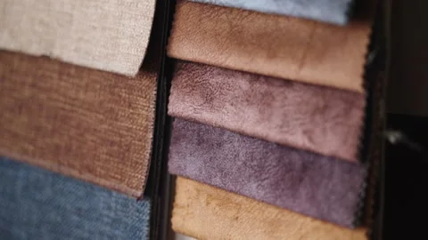 Close up of fabric samples displayed in a songkok maker shop in Malaysia. A Stock Footage 333359470