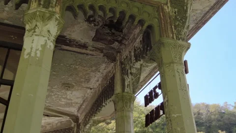 Close-up of the facade and the name of the Psyrtskha railway station Stock Footage 164566450