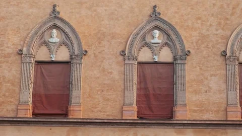 Close up of facade of historic building with Gothic-style architectural details Stock Footage 295113352