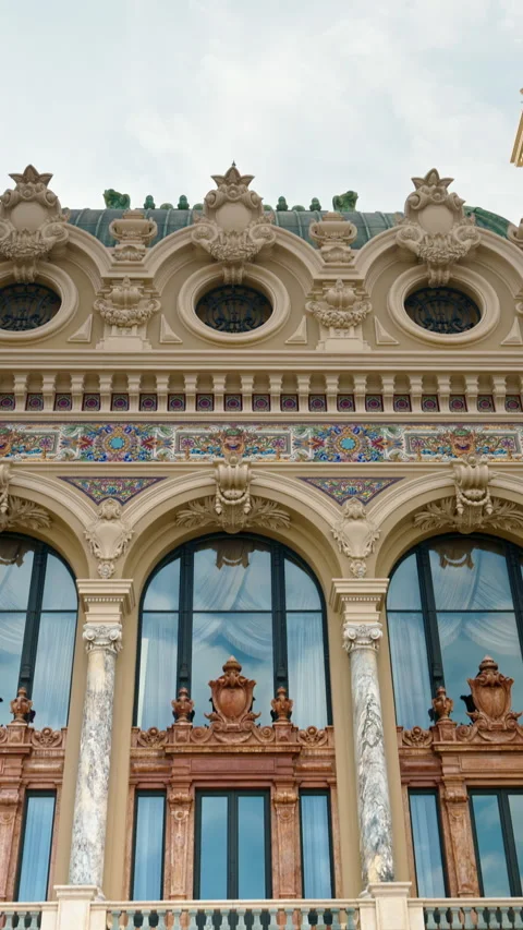 Close up of the facade of the Opera de Monte-Carlo in daylight. Vertical Stock Footage 292004317