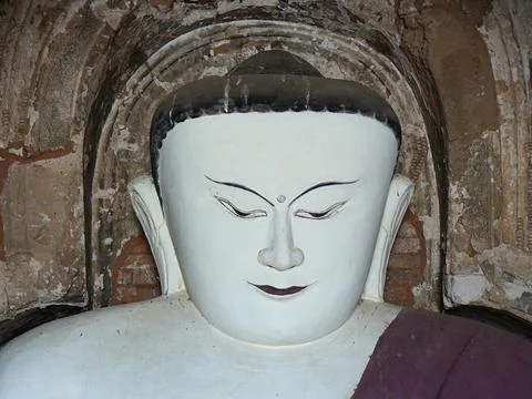 Close up of the face of an Ancient Buddha statue, Myanmar Stock Photos
