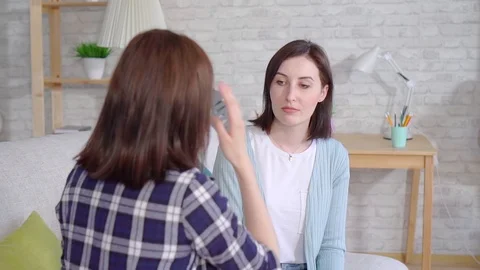 Close-up face beautiful deaf young women Talking With Sign Language in the Stock Footage 112226254