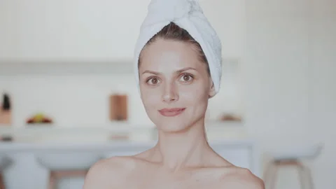 Close up face caucasian model after bath Stock Footage 168321147