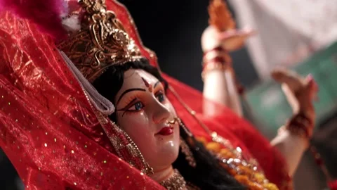 Close up face of a clay idol of Goddess Devi Durga Stock Footage 220305904