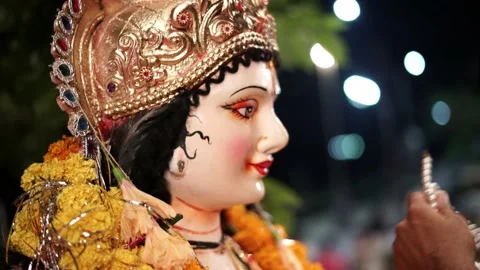 Close up face of a clay idol of Goddess Devi Durga Stock Footage 220306152