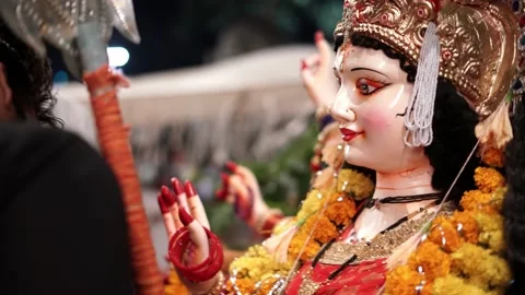 Close up face of a clay idol of Goddess Devi Durga Stock Footage 220306787