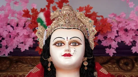 Close up face of a clay idol of Goddess Devi Durga Stock Footage 229725119