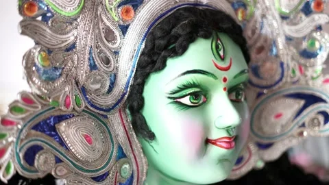 Close up face of a clay idol of Goddess Devi Durga Stock Footage 229726554