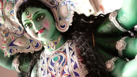 Close up face of a clay idol of Goddess Devi Durga Stock Footage 229726652