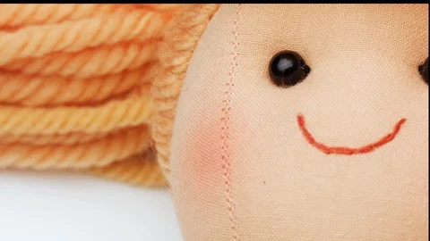 Close up of face of cute smiling rag doll  Stock Footage 122951852
