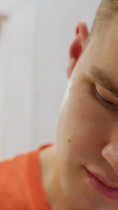 Close up of Face Detail Capturing Skin Texture and Minimal Movement showing Stock Footage 346788069