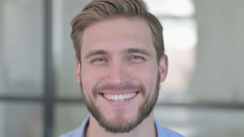 Close up of Face of Happy Creative Man Smiling at Camera Stock Footage 156863601