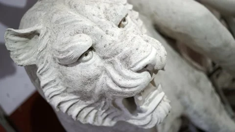 Close up face of a Lion in clay idol of Goddess Devi Durga Stock Footage 229727169