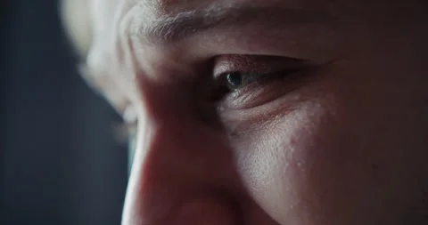 Close up the face of a man who closes his eyes and cries Stock Footage 305781437