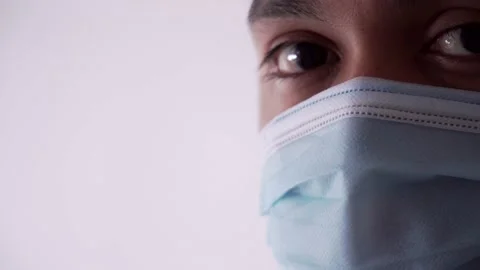 Close up Face Mask Covid 19 Pandemic Stockbeeldmateriaal 134224271