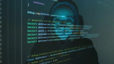 Close-up face of old man wearing glasses, experienced programmer, hooded hack Stock Footage 168484337