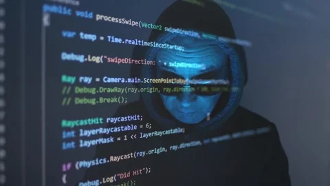 Close-up face of old man wearing glasses, experienced programmer, hooded ha.. Stock Footage 241928600