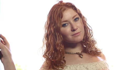 Close up face portrait of beautiful redhead woman Stock Footage 45486133