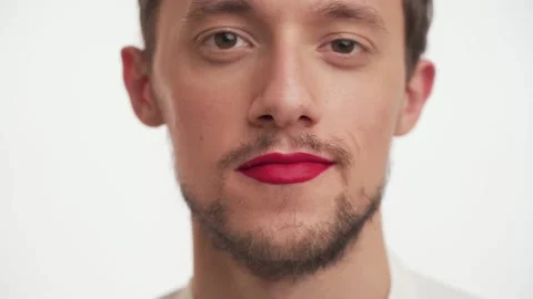 Close up face portrait of single young metrosexual or gay Caucasian happy man  Stock Footage 147612789