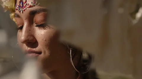 Close up of the face of the pretty young African woman Video stock 143278416