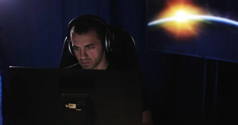 Close-up of the face of a professional gamer involved in gameplay. Stock Footage 140192218