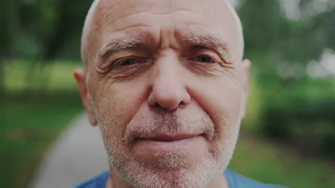 Close-up Face of Self Assured Old Man Smiling and Looking in Camera. Elder Stock Footage 148316370