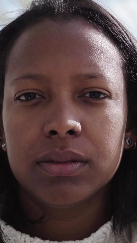 Close up face serious beautiful young African American generation z woman posing Stock Footage 275167615