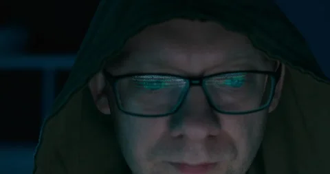 Close-up face of Software Engineer Working on Computer Stock Footage 243794293