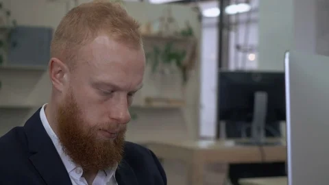 Close up face successful employee Stock Footage 83370621