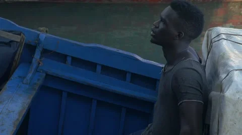 Close-up face thinking while riding a boat 02 Video stock 67532794