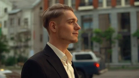 Close up face white collar worker going Stock Footage 90695841