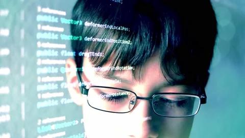 Close-up face of young man, boy 10 years old, part of face, wearing glasses,  Stock Footage 166442952